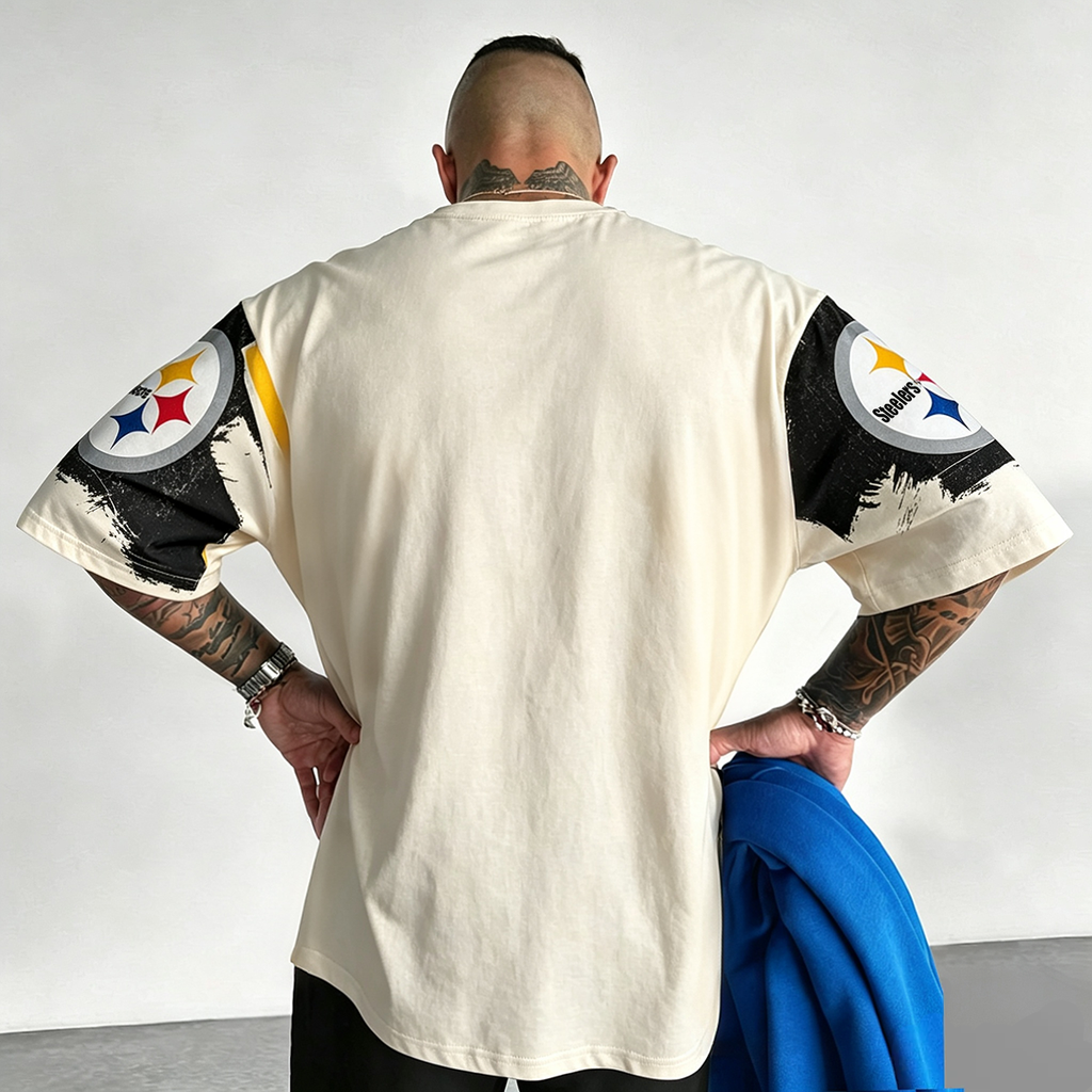 Pittsburgh Steelers Grunge Distressed Logo Printed T-Shirt