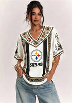 Boho Floral Pittsburgh Steelers V-Neck Blouse