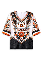 Women’s Cincinnati Bengals Boho Floral V-Neck 3/4 Sleeve Shirt