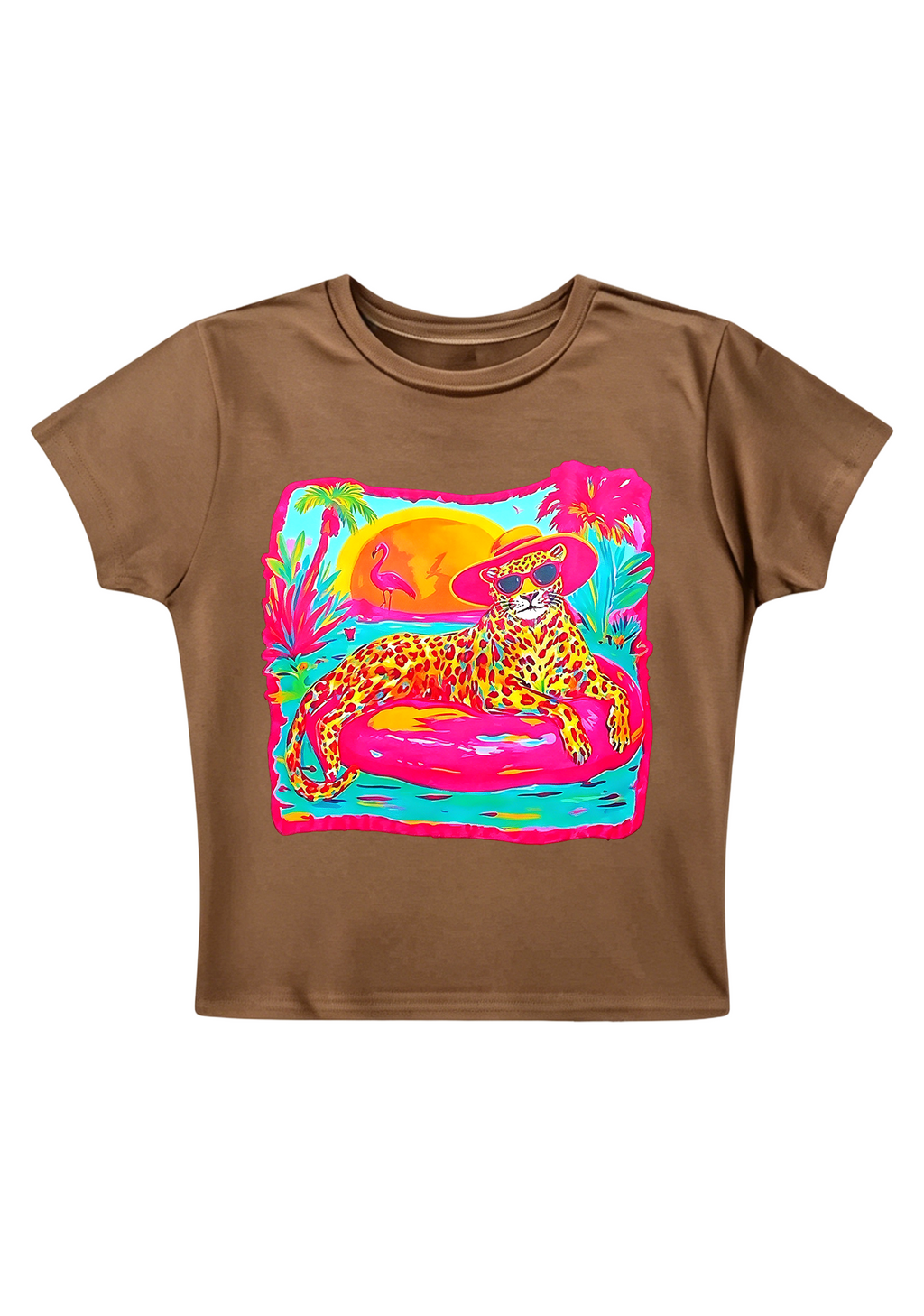 Neon Tropical Vacation Leopard Y2K Baby Tee