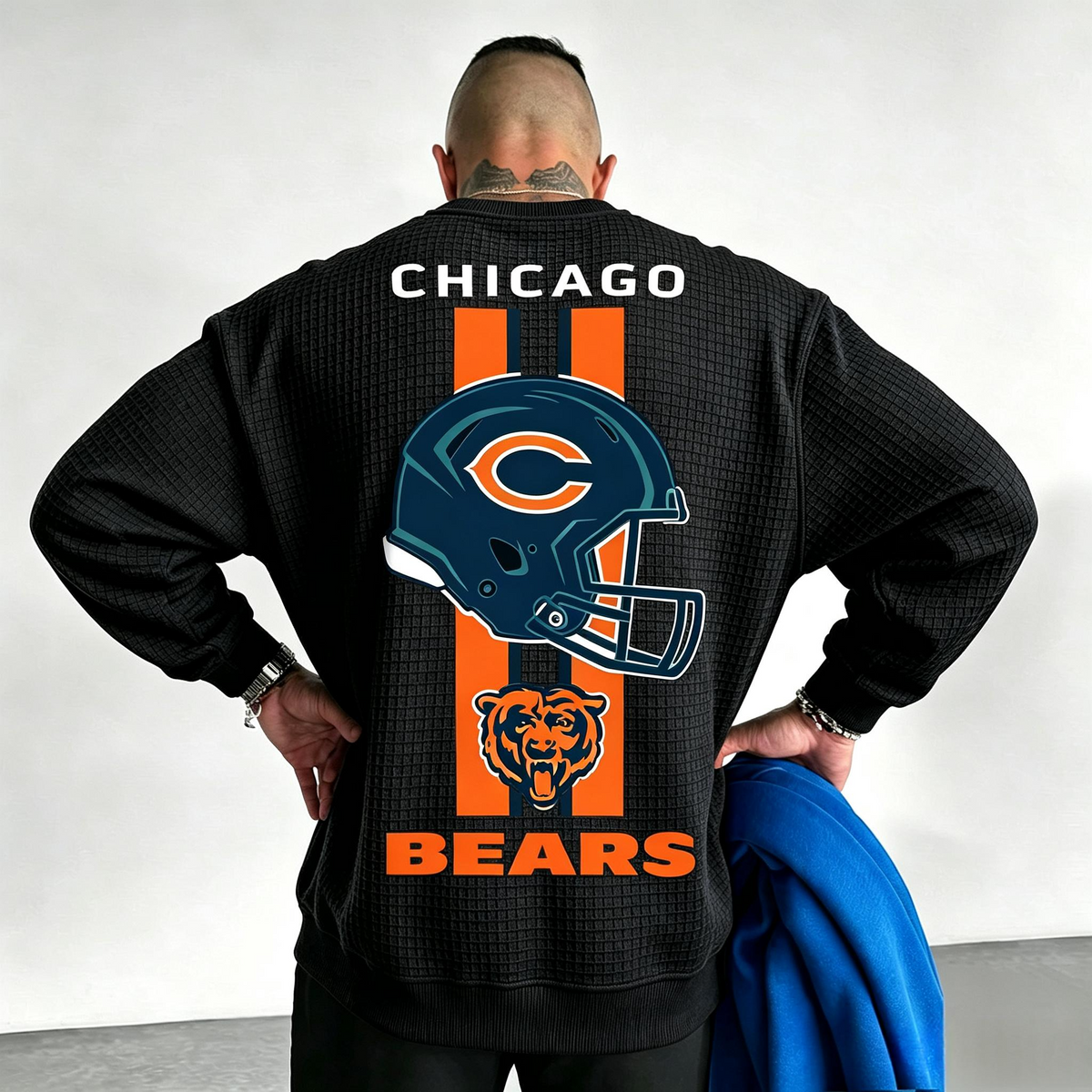 Chicago Bears Helmet Bear Logo Waffle Knit Crewneck Sweatshirt Main image