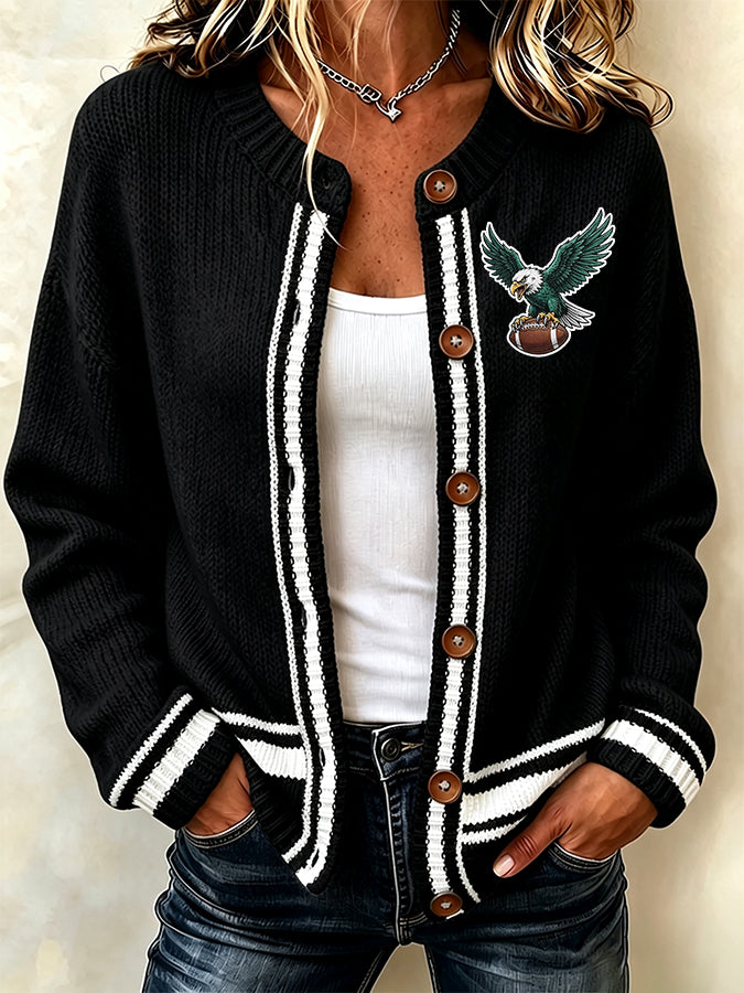 Women'S Casual Football Print Knitted Cardigan Top Secondary image