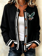 Women'S Casual Football Print Knitted Cardigan Top