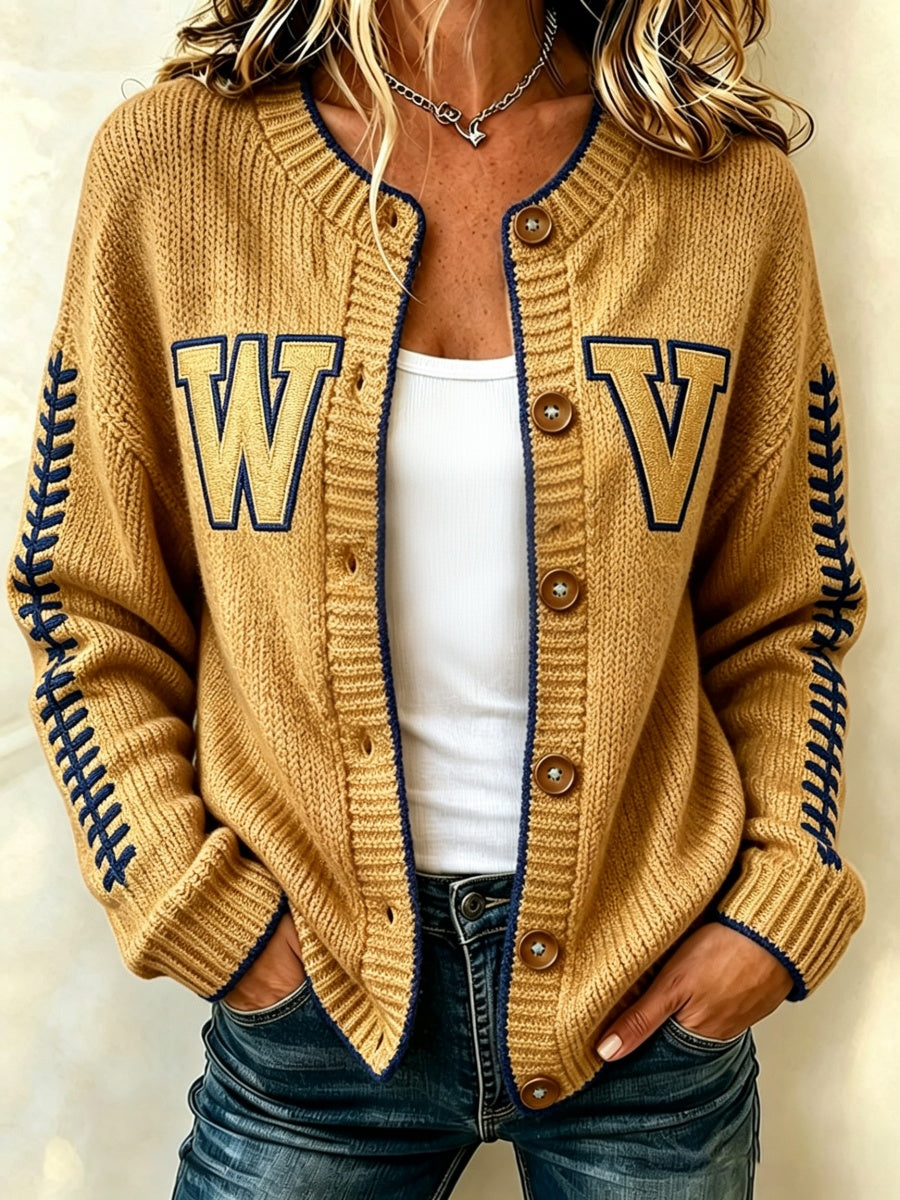 Women's Football Pattern Knitted Cardigan Top