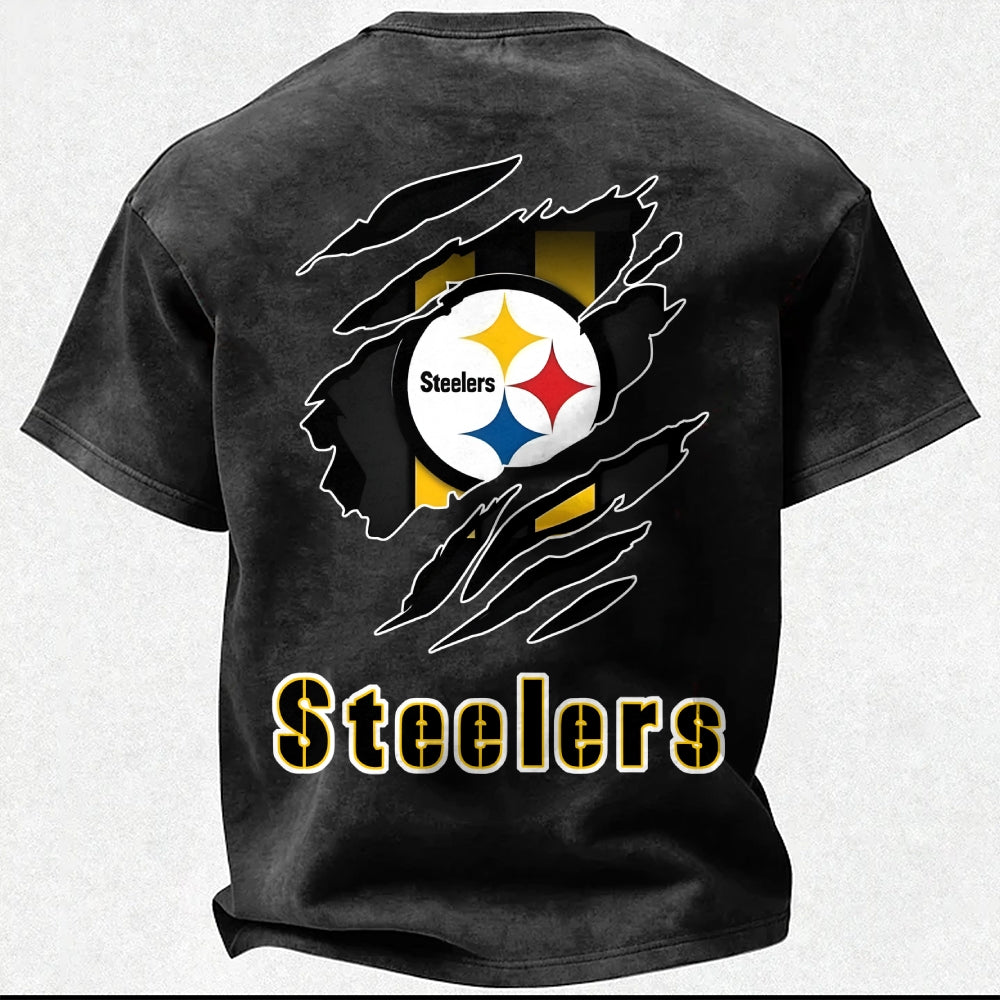 Pittsburgh Steelers Printed Unisex 100% Pure Cotton Washed T-Shirt