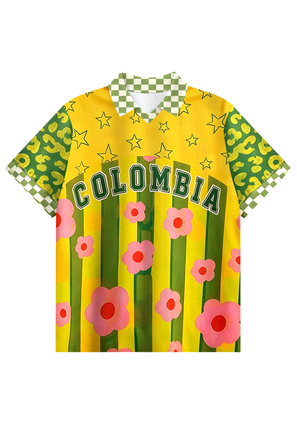 Colombia Retro Floral Star Collared Soccer Jersey