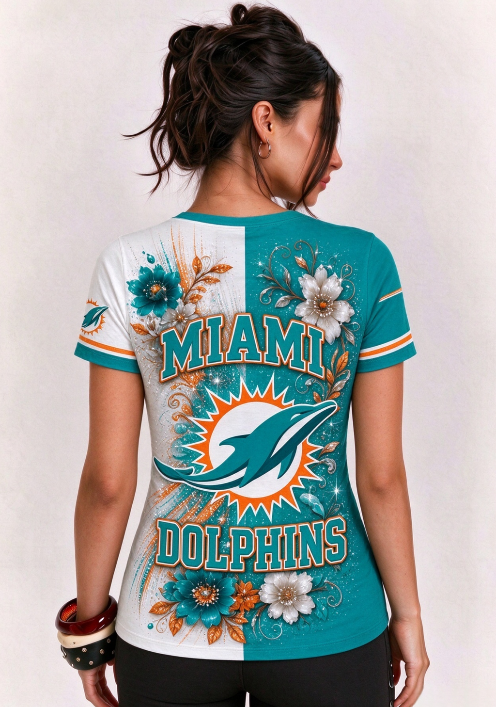 Women Miami Dolphins Floral Henley T-Shirt