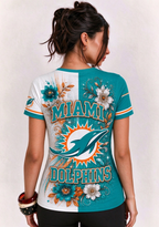 Women Miami Dolphins Floral Henley T-Shirt