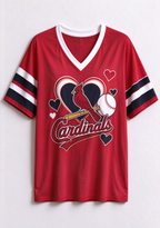 Women St. Louis Cardinals Heart Baseball Graphic V-Neck T-Shirt