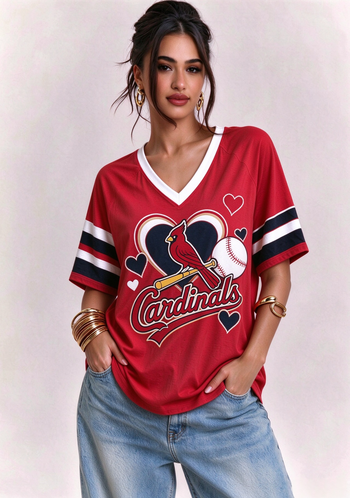 Women St. Louis Cardinals Heart Baseball Graphic V-Neck T-Shirt Main image