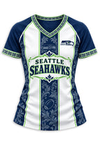 Women's Seattle Seahawks Floral Baroque Striped V-Neck T-Shirt