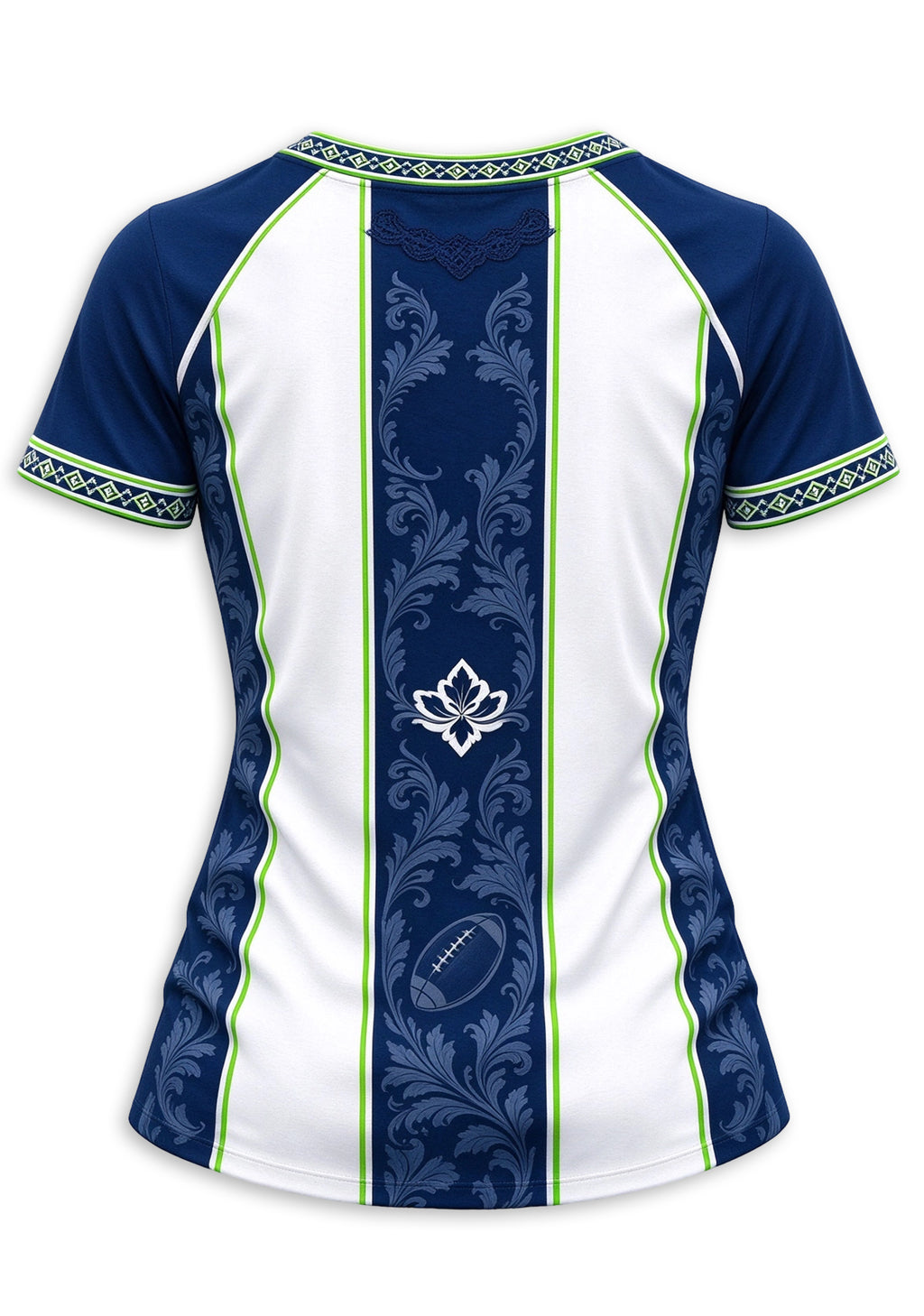 Women's Seattle Seahawks Floral Baroque Striped V-Neck T-Shirt