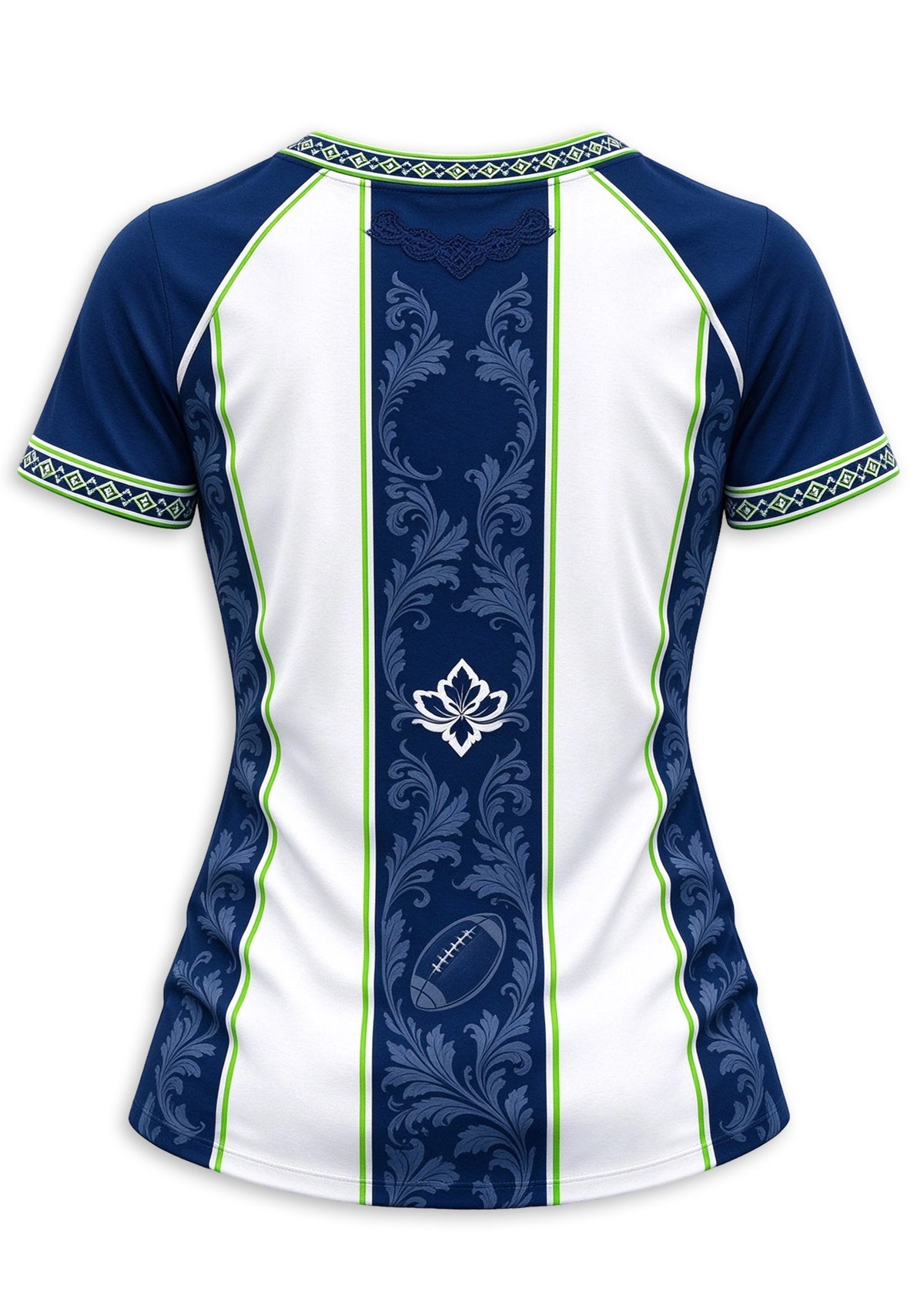 Women's Seattle Seahawks Floral Baroque Striped V-Neck T-Shirt