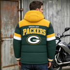 Green Bay Packers Hooded Color Block Puffer Jacket  Custom Name Gifts For Fan