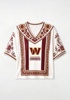 Boho Floral Washington Commanders V-Neck Blouse