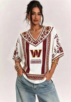 Boho Floral Washington Commanders V-Neck Blouse