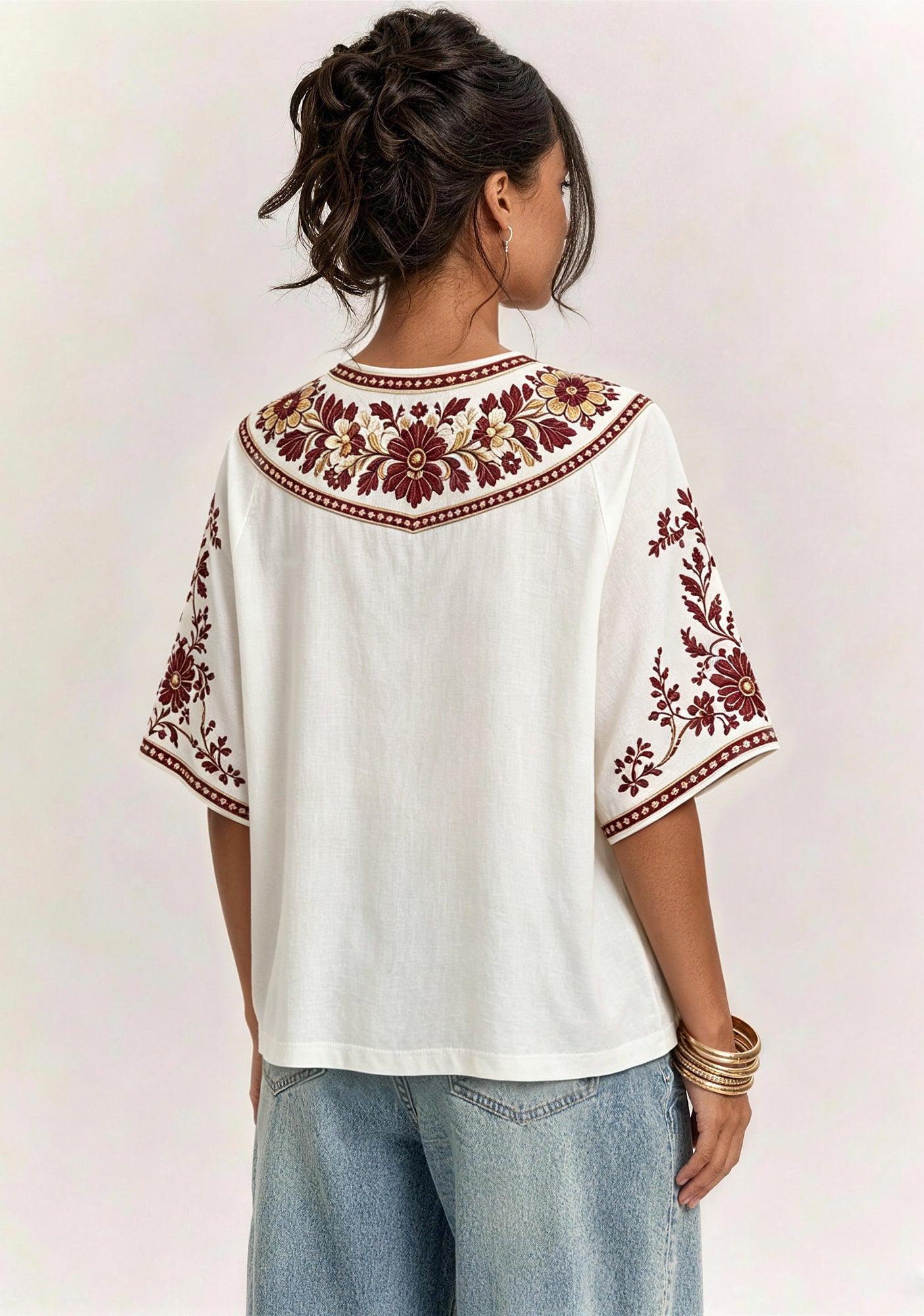 Boho Floral Washington Commanders V-Neck Blouse