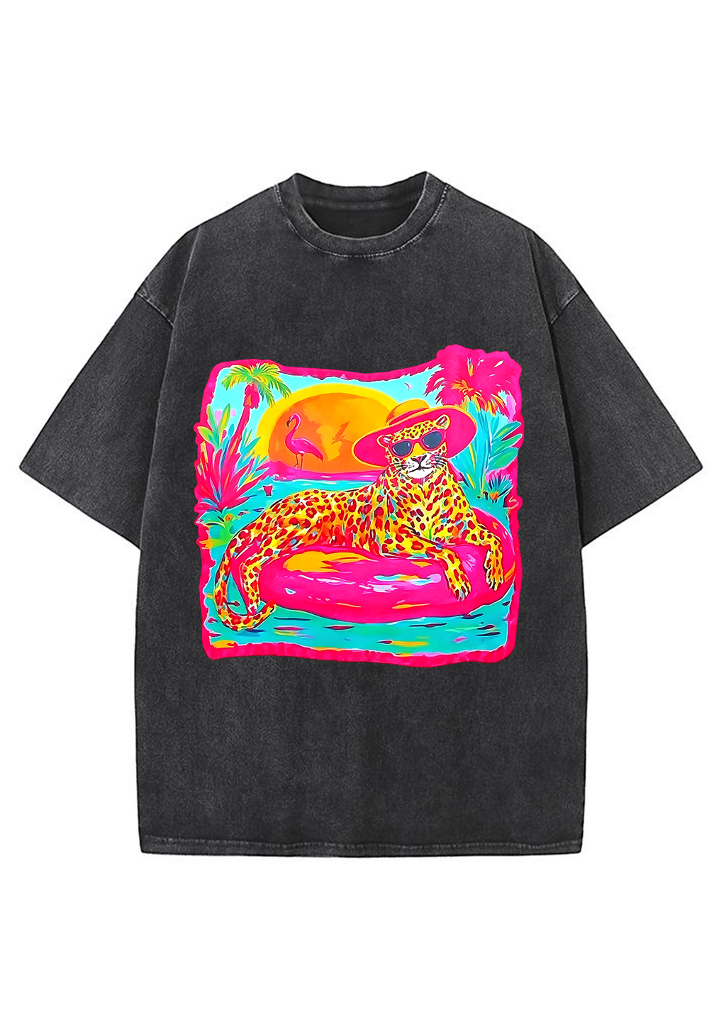 Neon Tropical Vacation Leopard Washed Tee