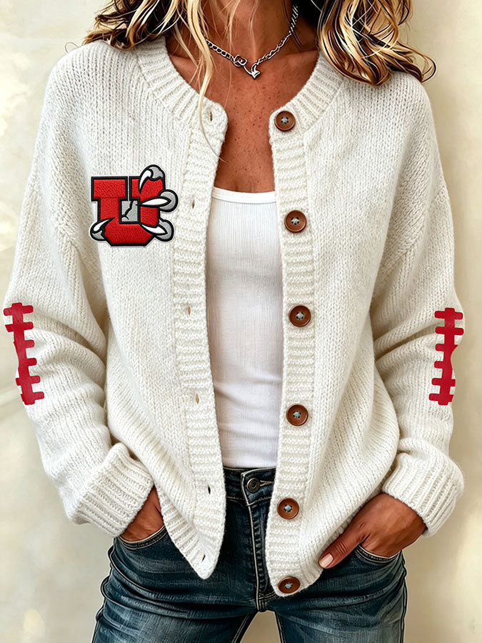 Women'S Football Printed Knitted Cardigan