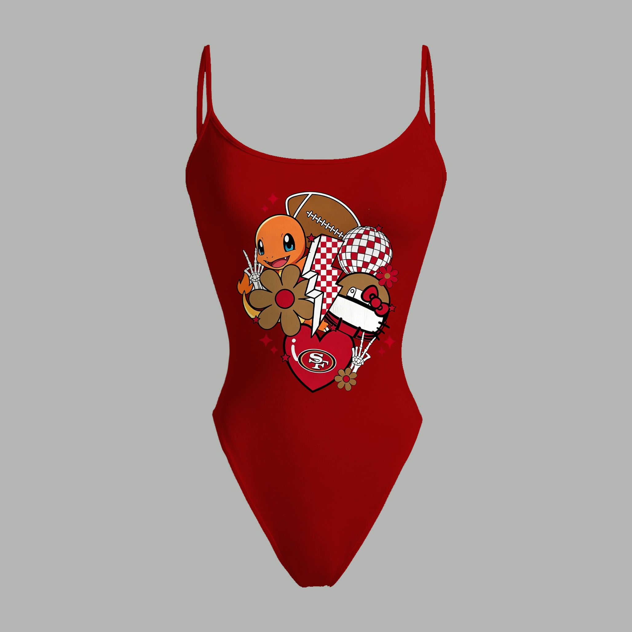 San Francisco 49ers X Pokémon Bodysuit  & Stretch Black Denim Shorts Two-Piece Set