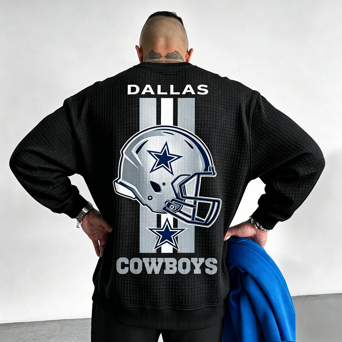 Dallas Cowboys Helmet Star Logo Waffle Knit Crewneck Sweatshirt Main image