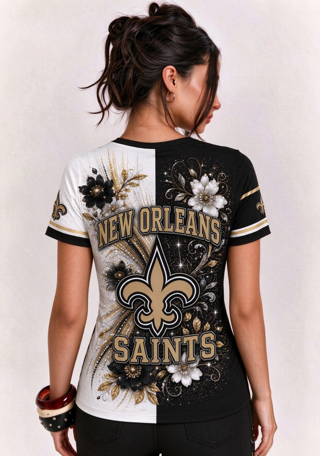 Women New Orleans Saints Floral Henley T-Shirt