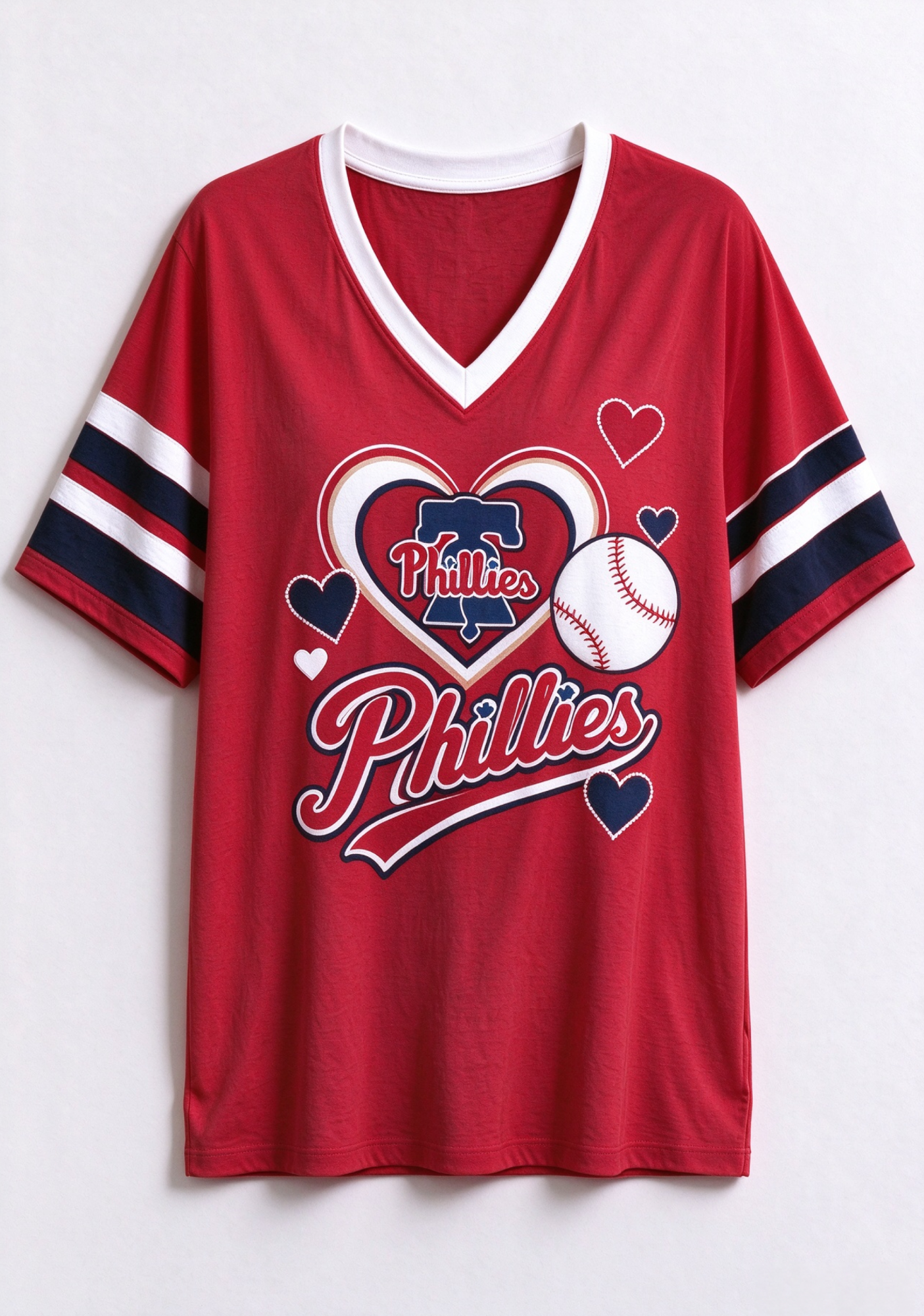 Women Philadelphia Phillies Heart Baseball Graphic V-Neck T-Shirt Secondary image