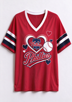 Women Philadelphia Phillies Heart Baseball Graphic V-Neck T-Shirt