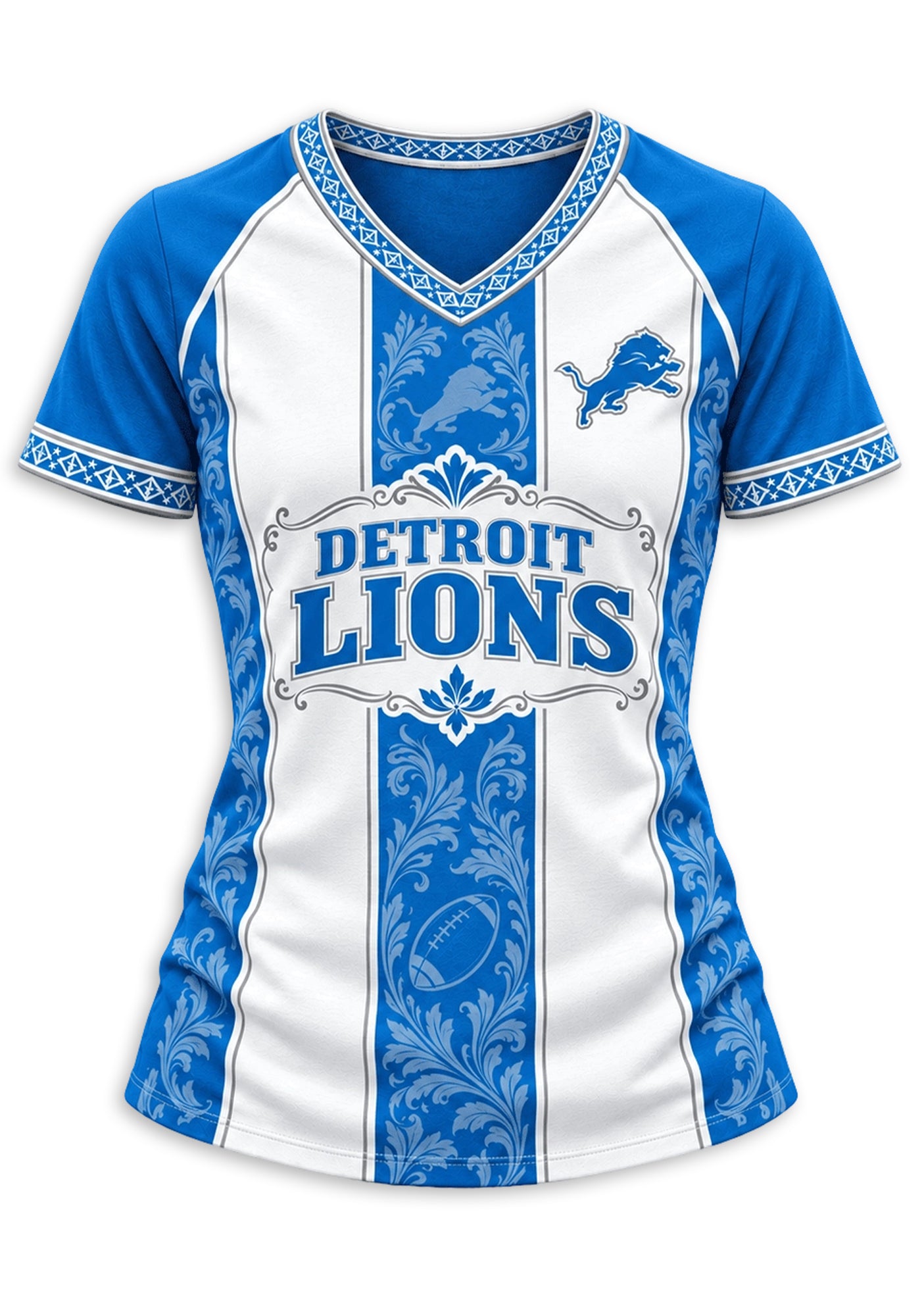 Women's Detroit Lions Floral Baroque Striped V-Neck T-Shirt Secondary image