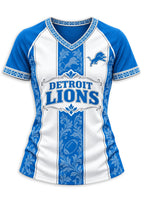Women's Detroit Lions Floral Baroque Striped V-Neck T-Shirt