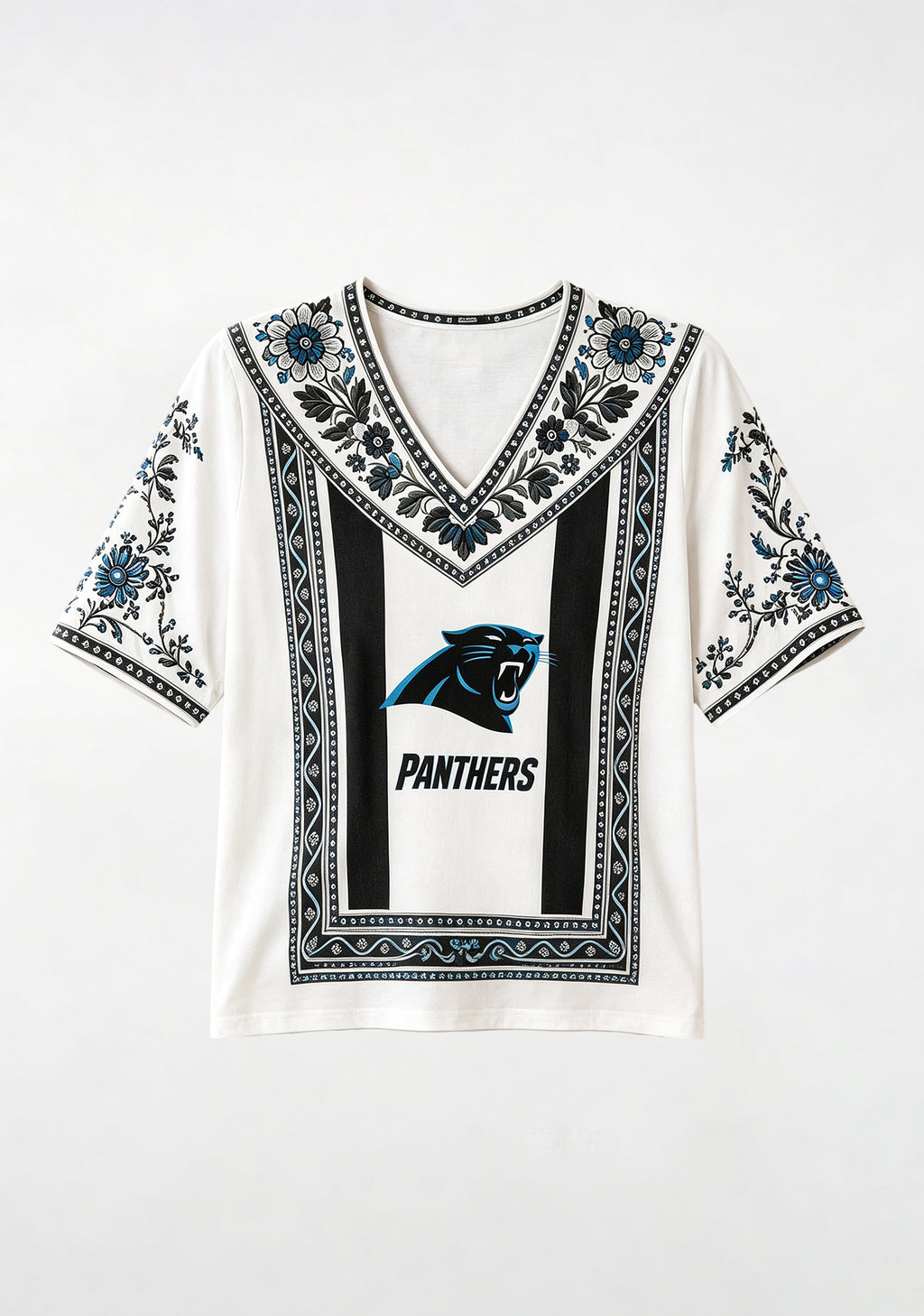Boho Floral Carolina Panthers V-Neck Blouse
