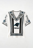 Boho Floral Carolina Panthers V-Neck Blouse