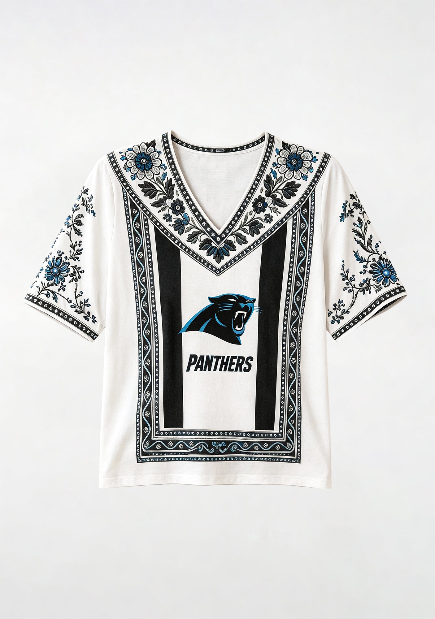 Boho Floral Carolina Panthers V-Neck Blouse