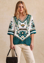 Women’s Jacksonville Jaguars Boho Floral V-Neck 3/4 Sleeve Shirt