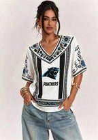 Boho Floral Carolina Panthers V-Neck Blouse