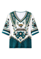 Women’s Jacksonville Jaguars Boho Floral V-Neck 3/4 Sleeve Shirt