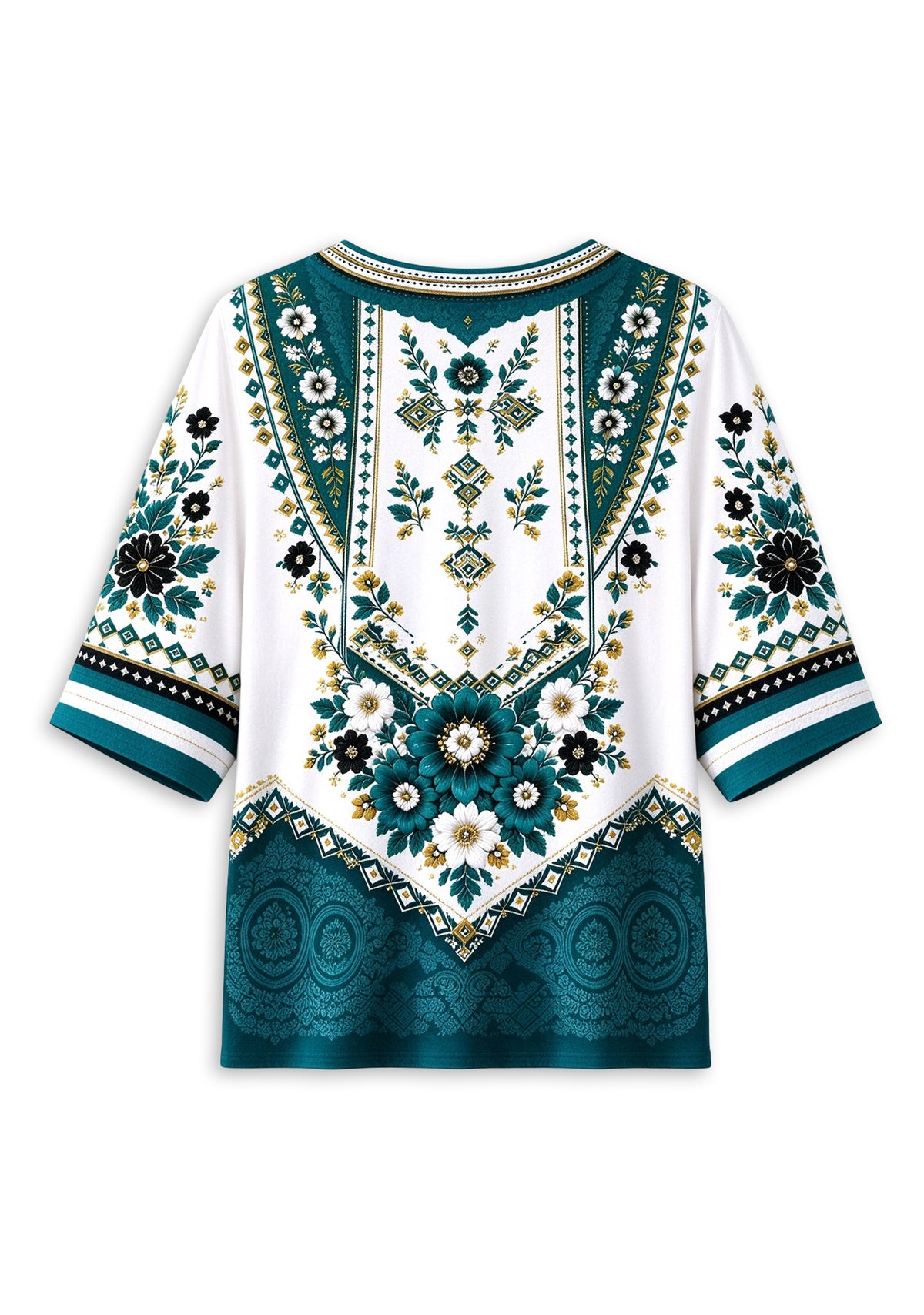 Women’s Jacksonville Jaguars Boho Floral V-Neck 3/4 Sleeve Shirt
