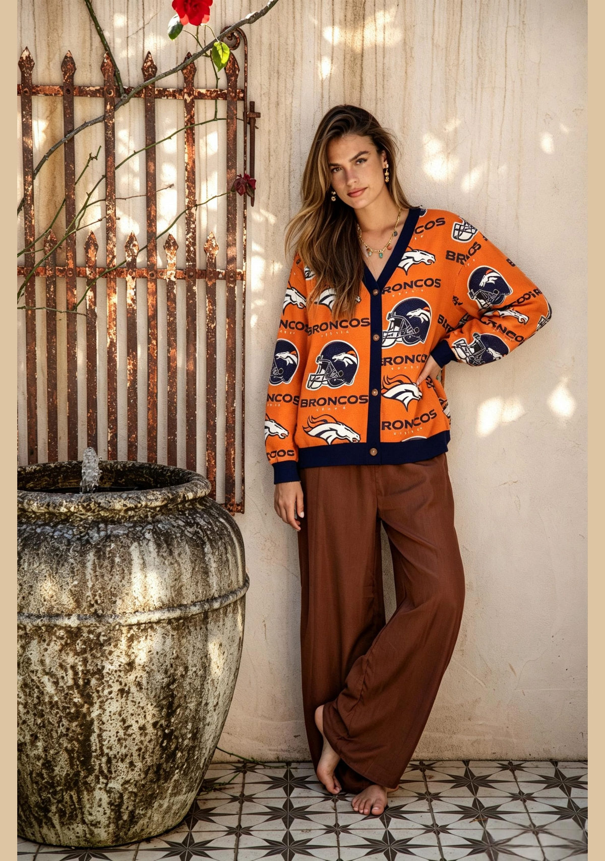 Denver Broncos Helmet & Horse All‑Over Print Lightweight Cardigan Main image