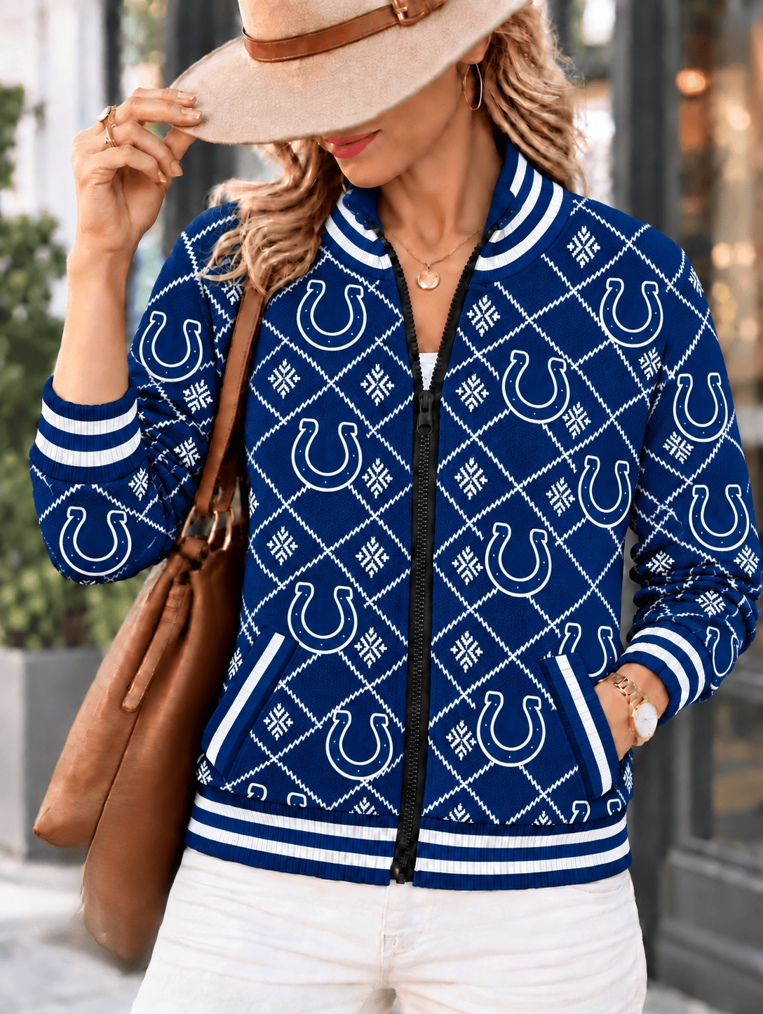 Women's Indianapolis Colts Argyle Print Zip Up Varsity Jacket Main image