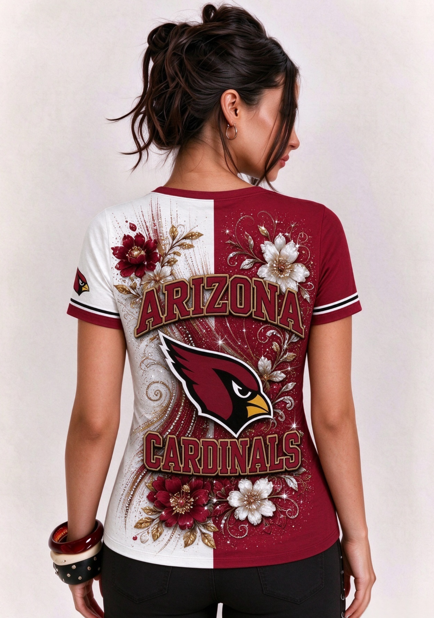 Women Arizona Cardinals Floral Henley T-Shirt Secondary image