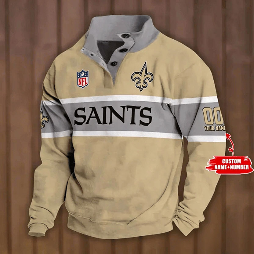 Men's New Orleans Saints Button Mock Neck Sweatshirt