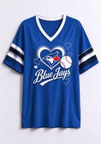 Women Toronto Blue Jays Heart Baseball Graphic V-Neck T-Shirt