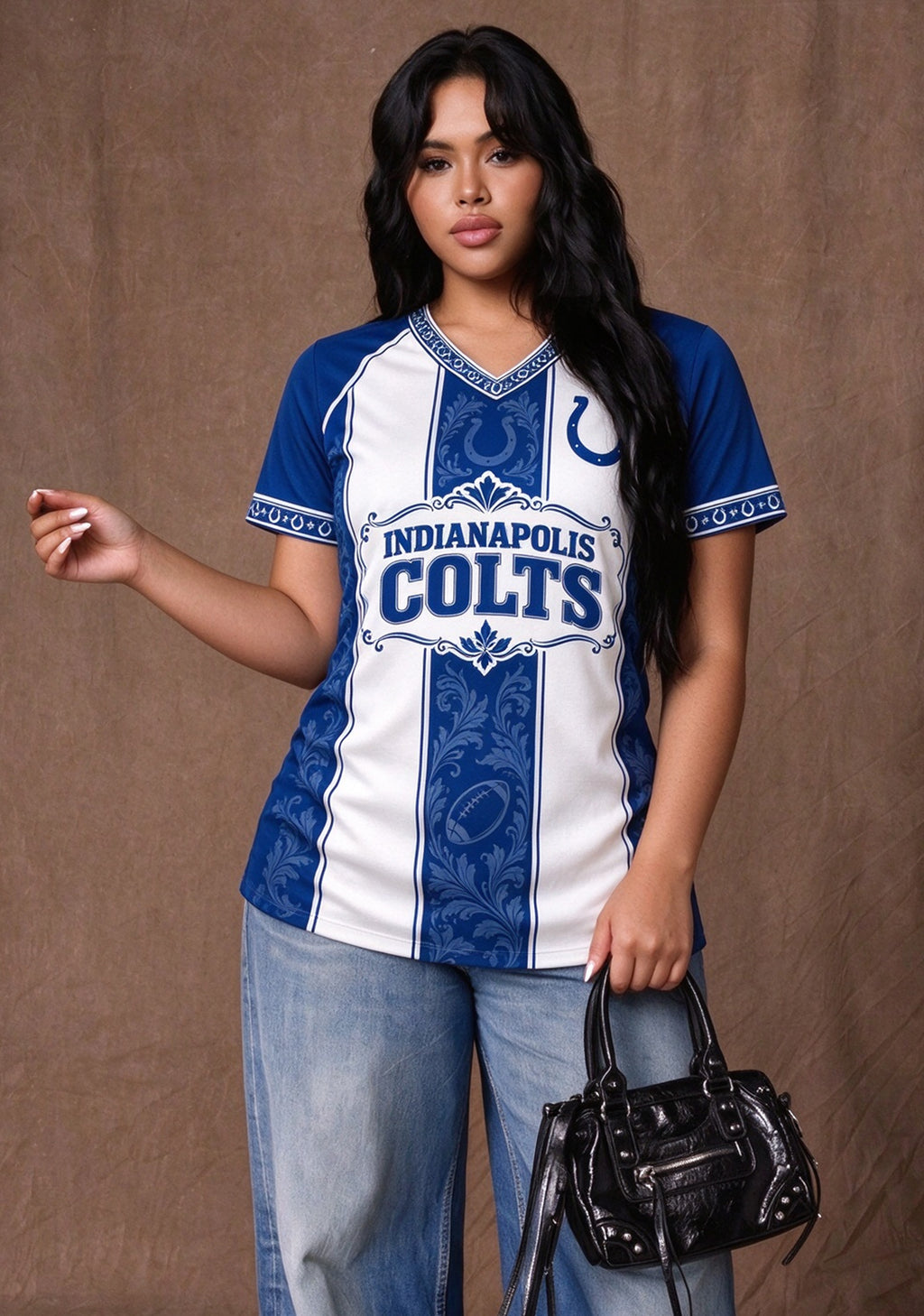 Women's Indianapolis Colts Floral Baroque Striped V-Neck T-Shirt