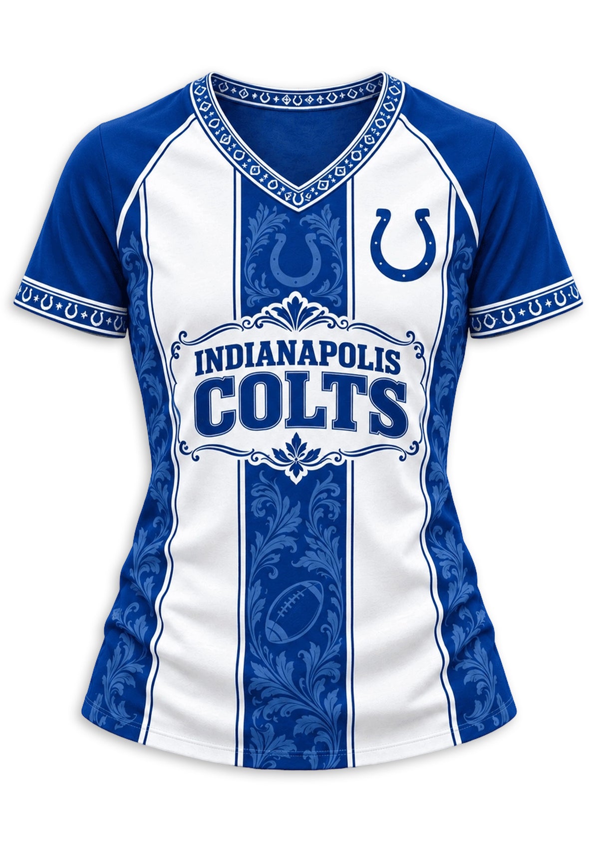 Women's Indianapolis Colts Floral Baroque Striped V-Neck T-Shirt