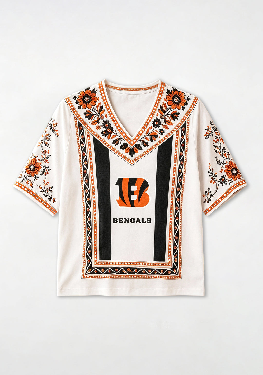 Boho Floral Cincinnati Bengals V-Neck Blouse