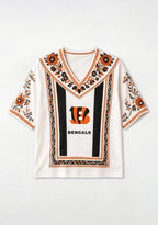 Boho Floral Cincinnati Bengals V-Neck Blouse