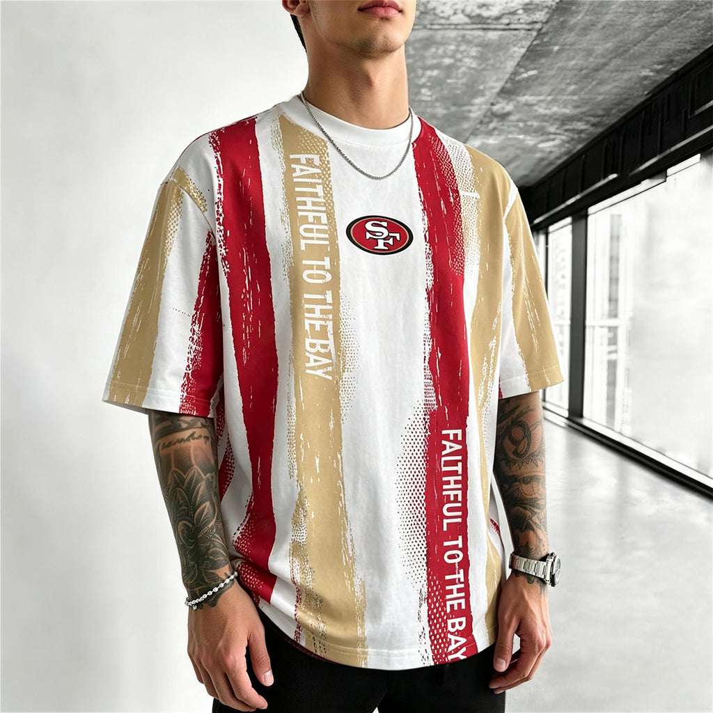 San Francisco 49ers Faithful To The Bay Vertical Paint Stripes Printed T-Shirt