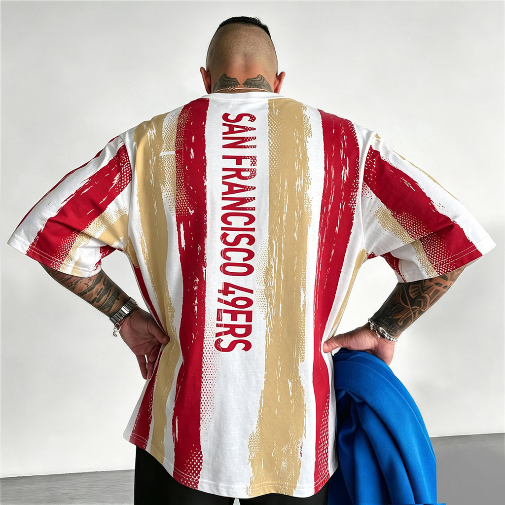 San Francisco 49ers Faithful To The Bay Vertical Paint Stripes Printed T-Shirt