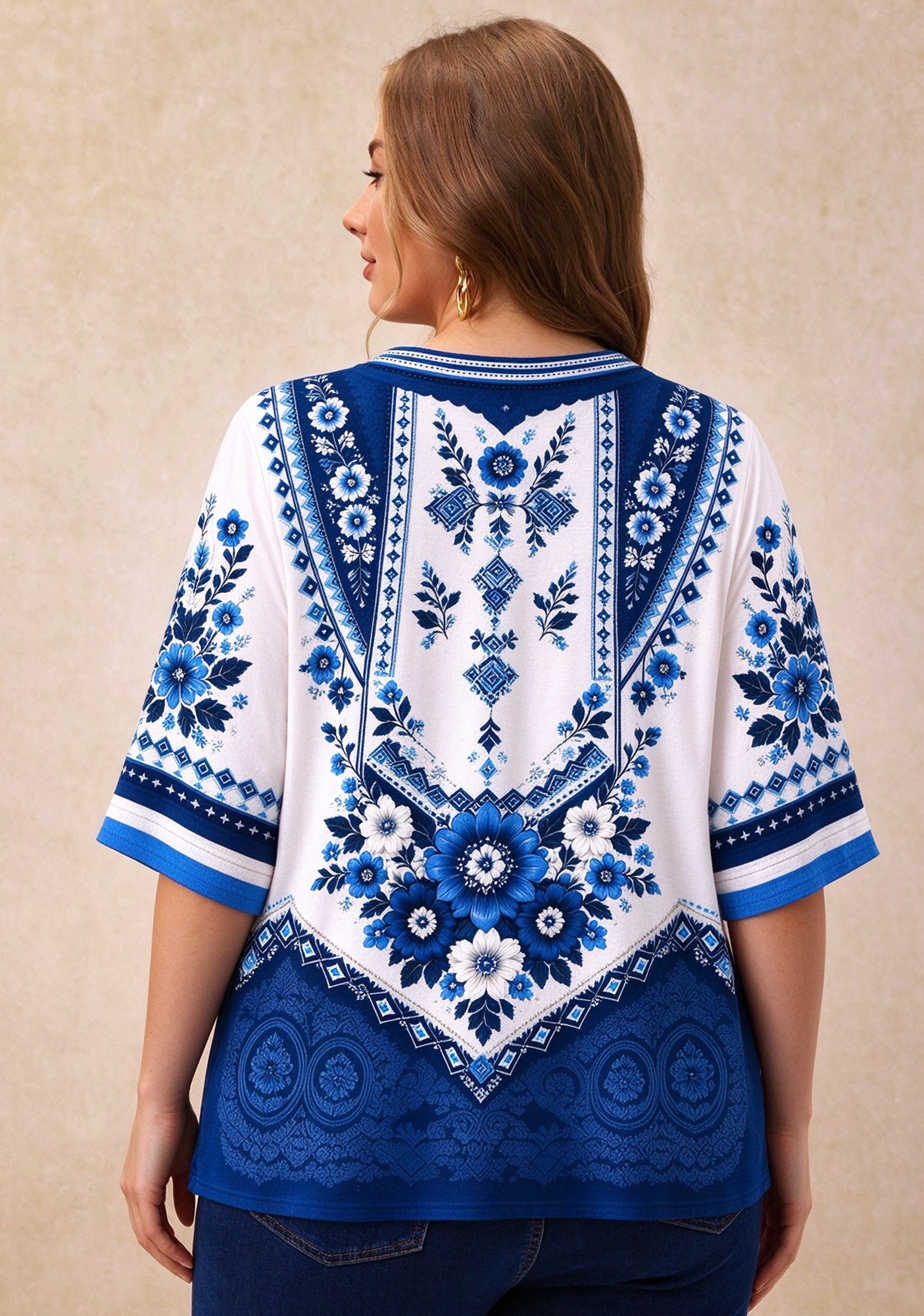 Women’s Tennessee Titans Boho Floral V-Neck 3/4 Sleeve Shirt Secondary image