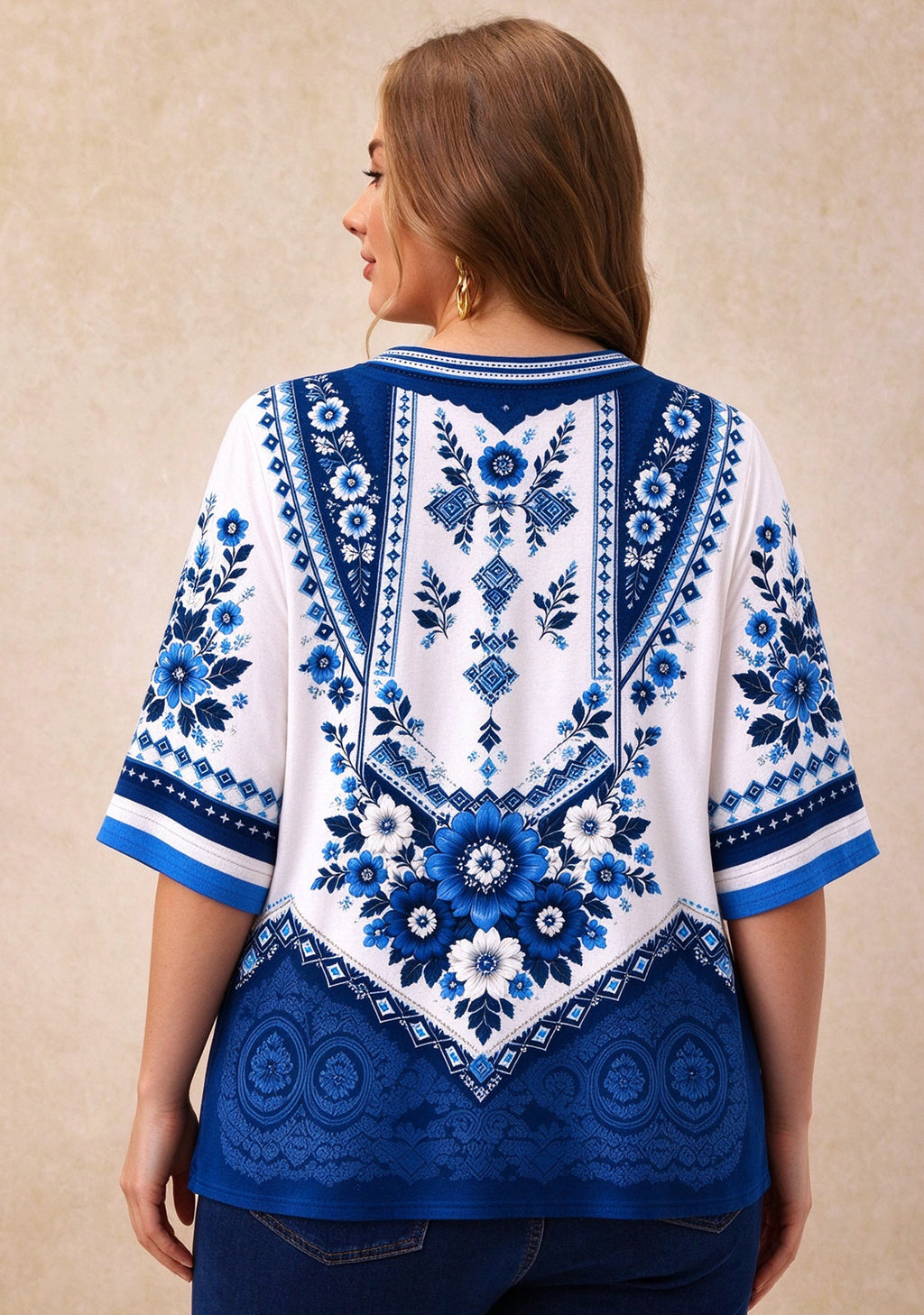 Women’s Tennessee Titans Boho Floral V-Neck 3/4 Sleeve Shirt